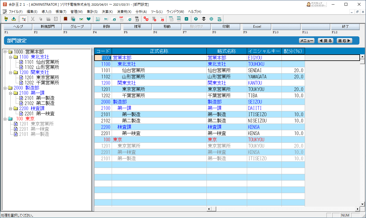 部門設定