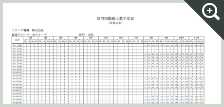 部門別勤務人数予定表